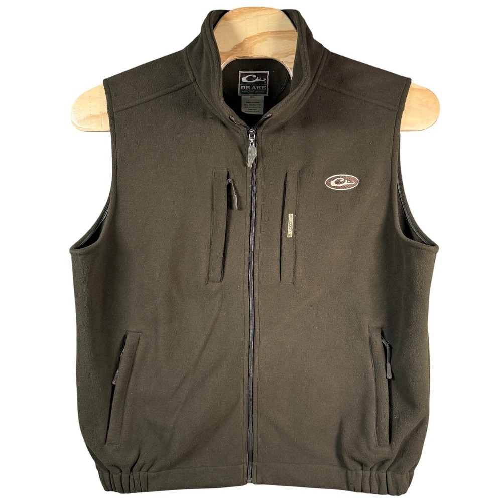 Drake Waterfowl Systems Fleece Vest Men 2XL Olive Green Full Zip Hunting Utility